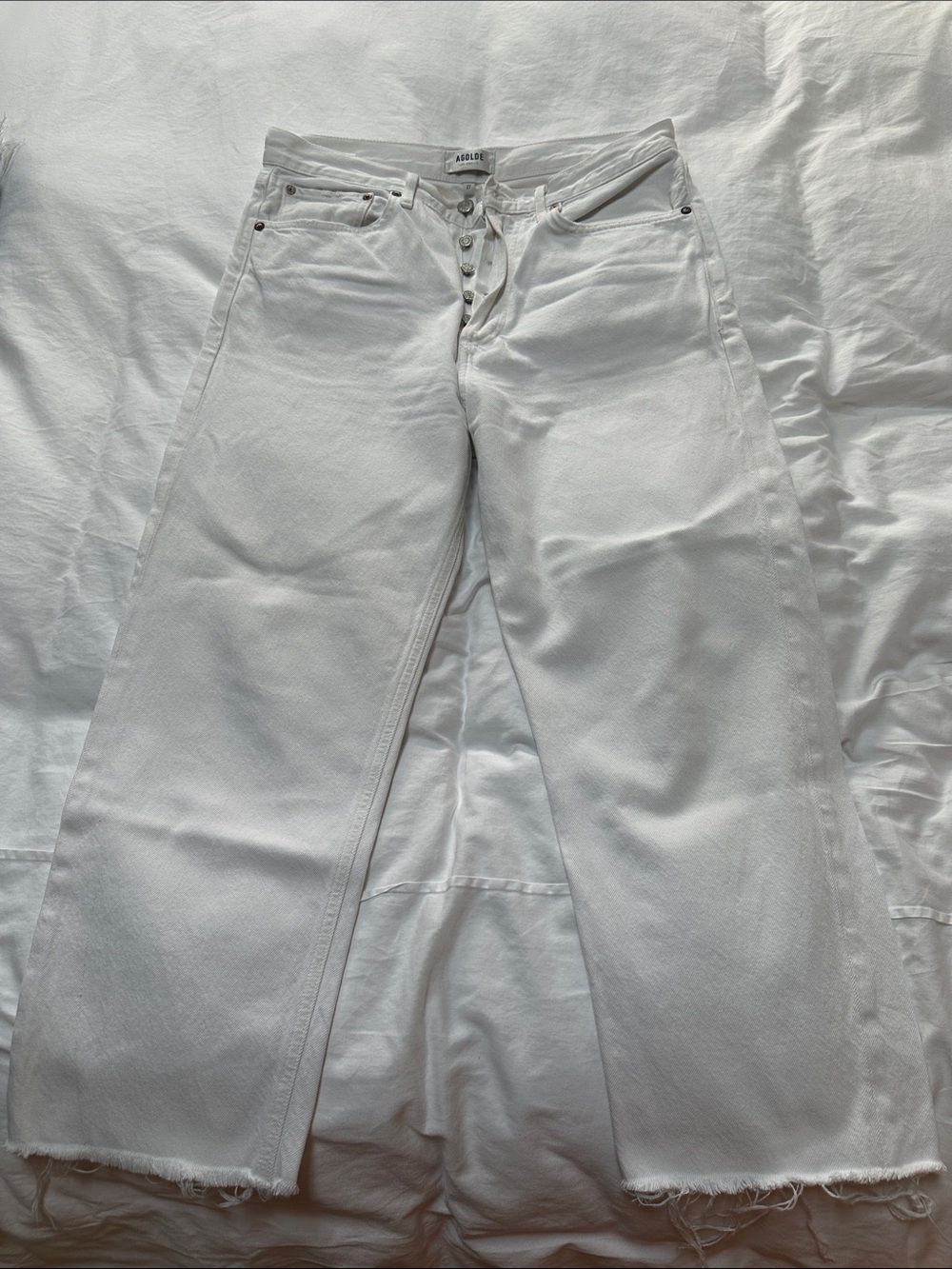 Agolde White High-Rise Wide-Leg Button-Fly Jeans